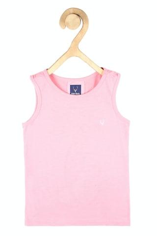 pink solid casual sleeveless round neck girls regular fit top