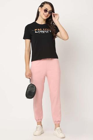 pink solid cotton women regular fit joggers