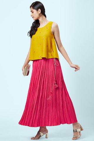 pink solid full length ethnic women regular fit skirt