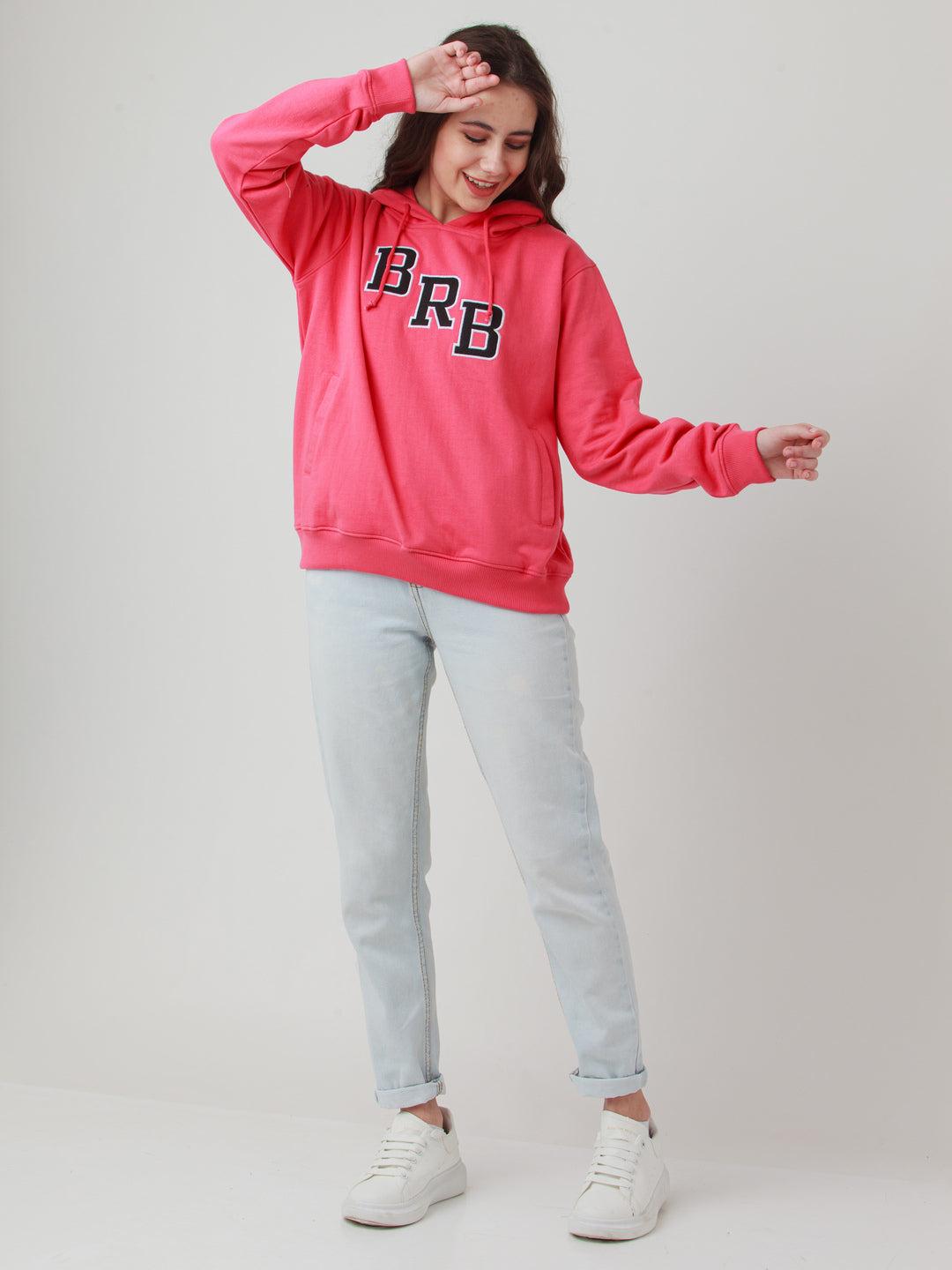 pink solid hoodie sweatshirt for women