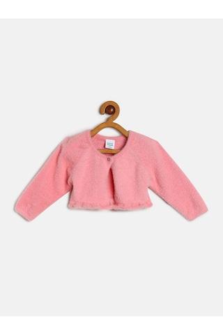 pink solid party full sleeves round neck girls regular fit jacket