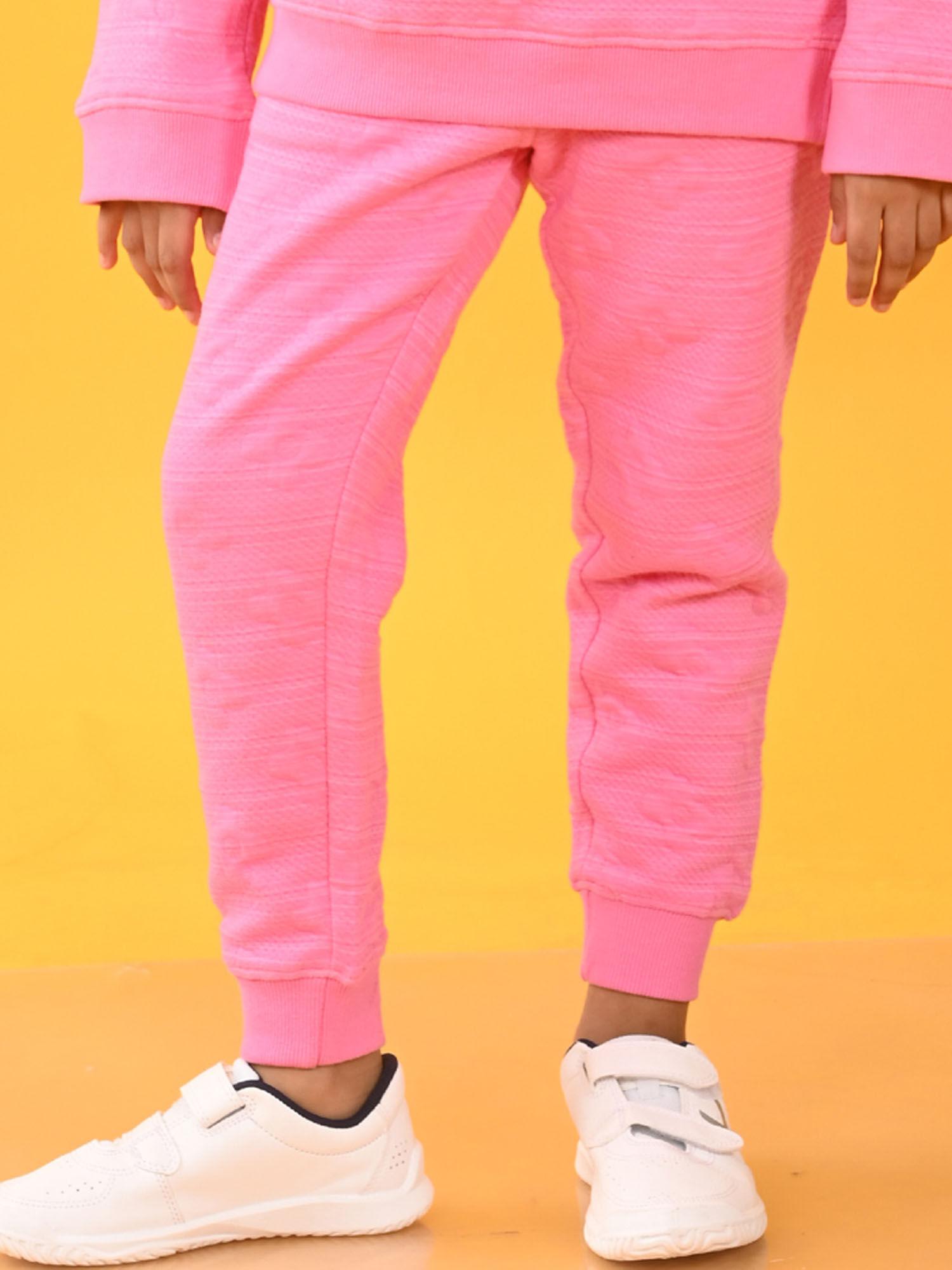 pink solid quilted girls joggers