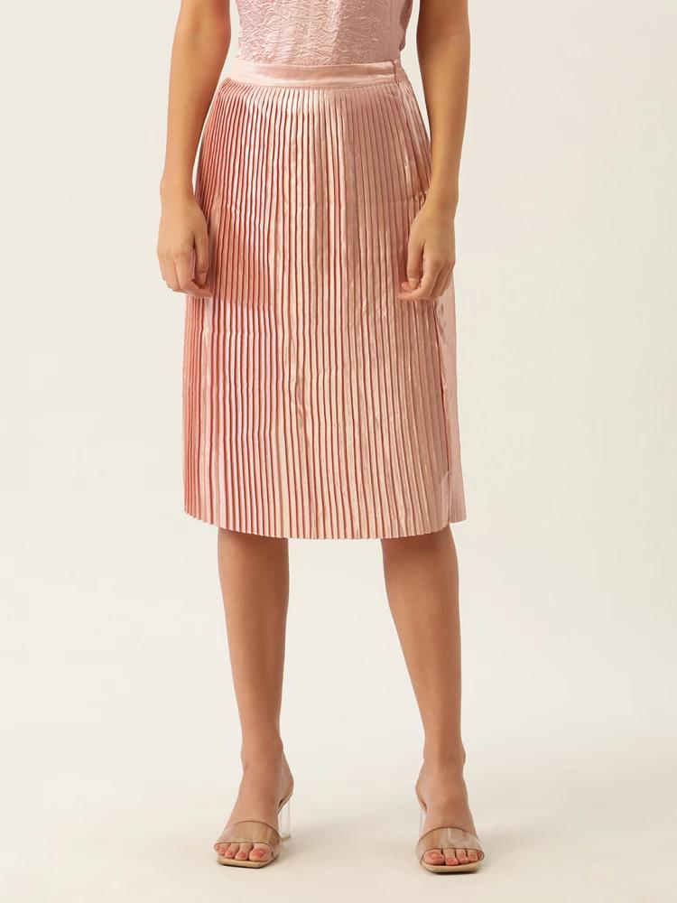 pink solid regular fit skirt