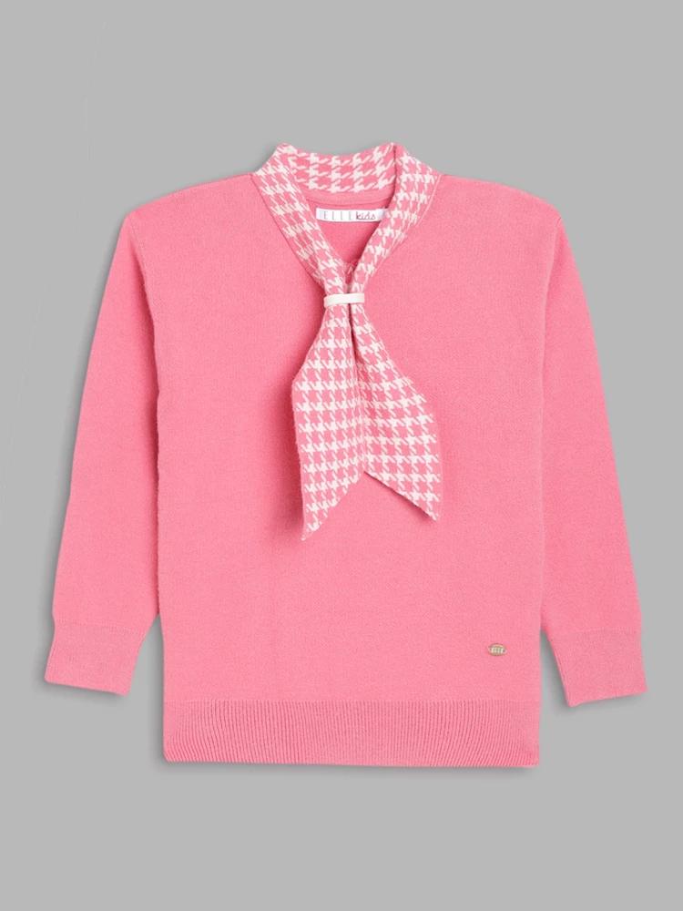 pink solid round neck sweater