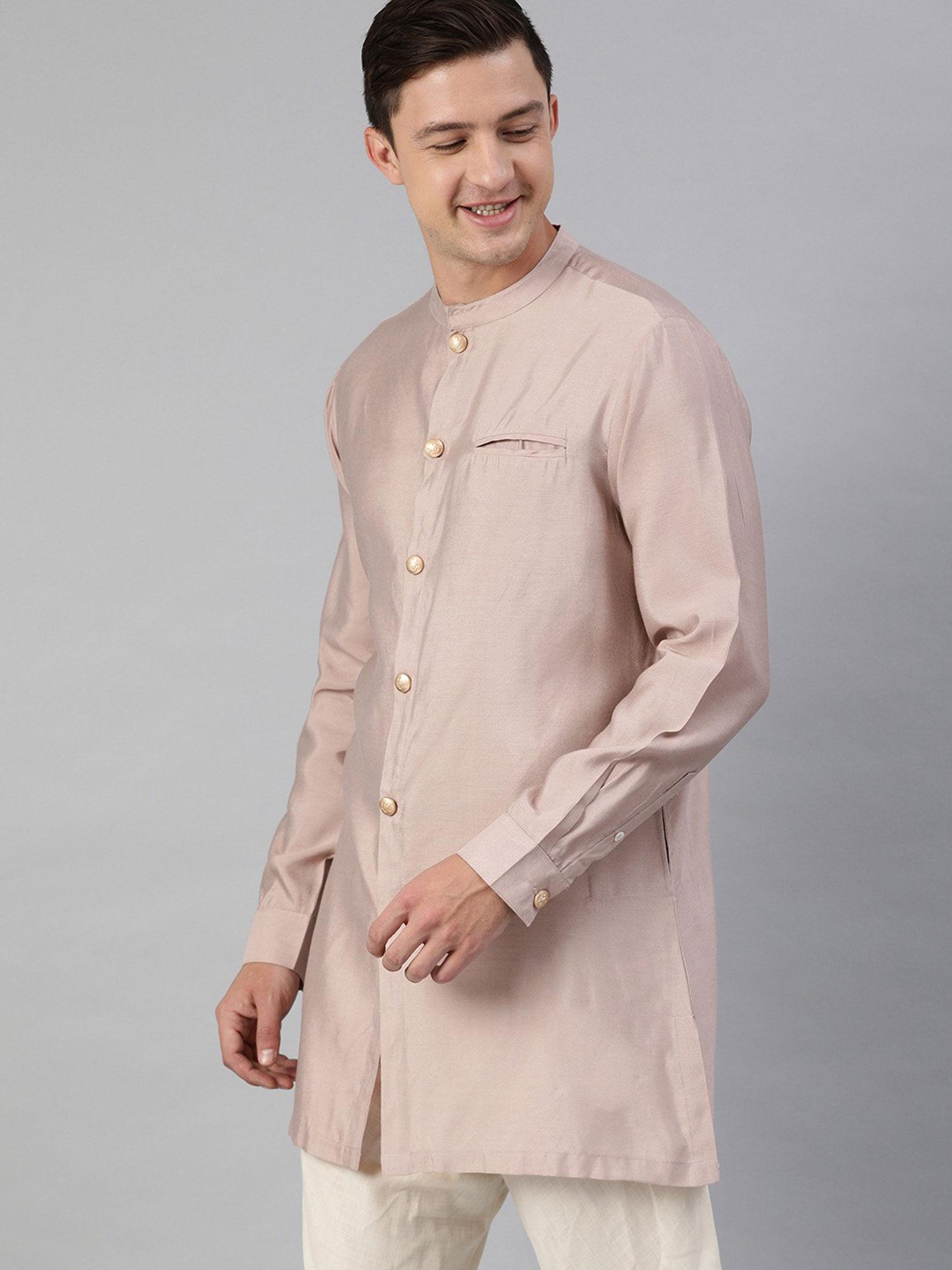 pink solid silk festive kurta