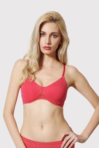 pink solid women regular fit bra