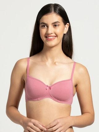 pink solid women slim fit bra