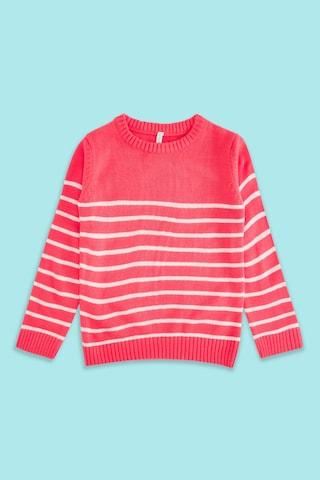 pink stripe casual full sleeves round neck girls regular fit sweater