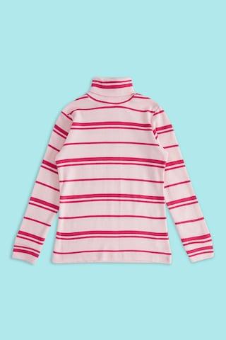 pink stripe casual full sleeves turtle neck girls regular fit sweatshirt