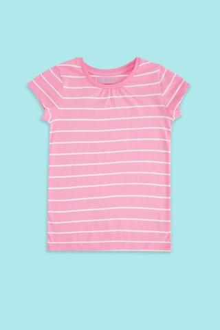 pink stripe casual short sleeves round neck girls regular fit t-shirt