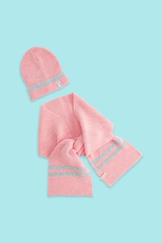 pink stripe winter wear cap muffler set