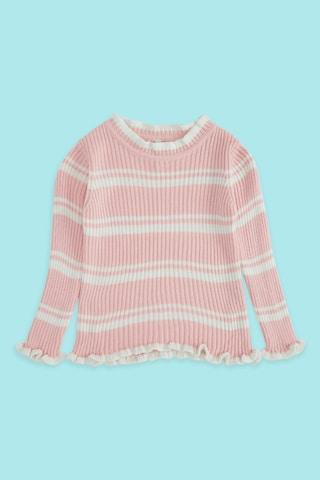 pink stripe winter wear full sleeves round neck girls regular fit sweater
