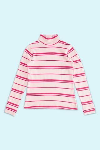 pink stripe winter wear full sleeves turtle neck girls regular fit sweatshirt