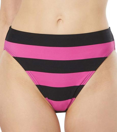 pink striped high-waist bikini bottoms