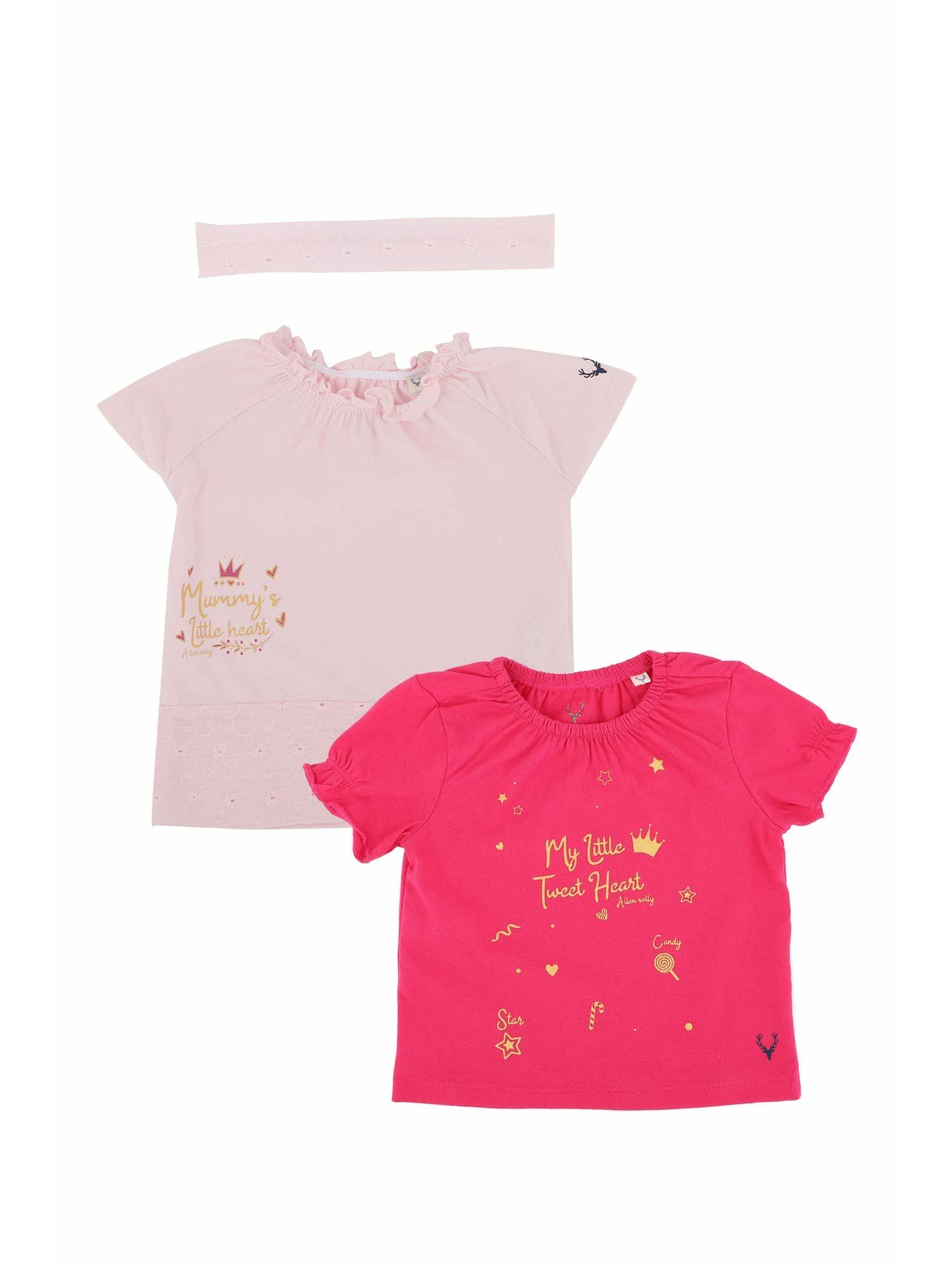 pink t shirts and one hairband (set of 3)
