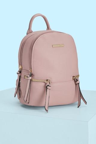 pink textured casual semi-pu women backpack