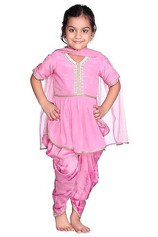 pink tie-dye dhoti set for girls