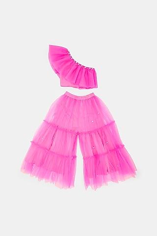 pink tulle sharara set for girls