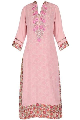 pink tunic with pearl threadwork embroidery