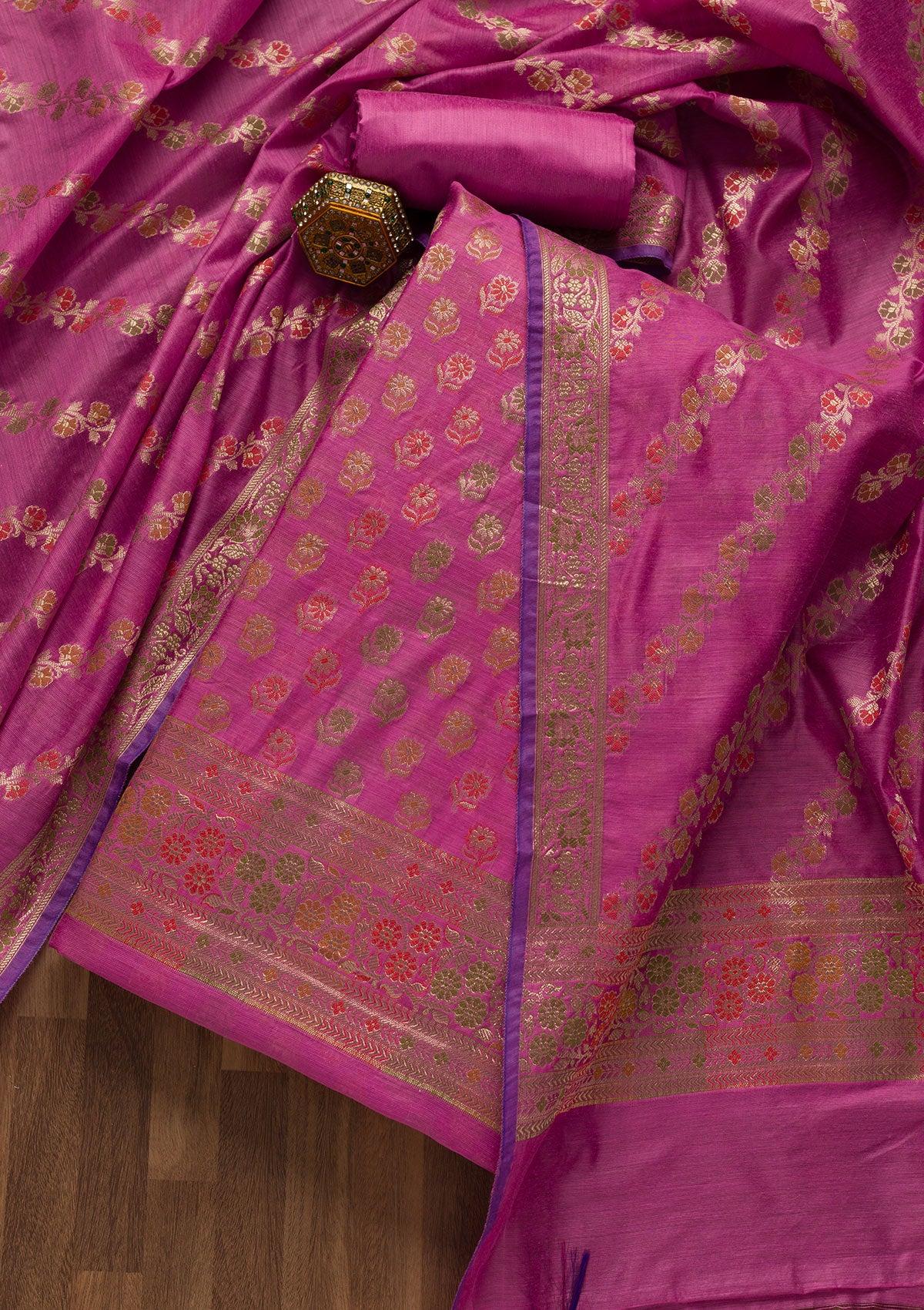 pink zariwork banarasi unstitched salwar suit