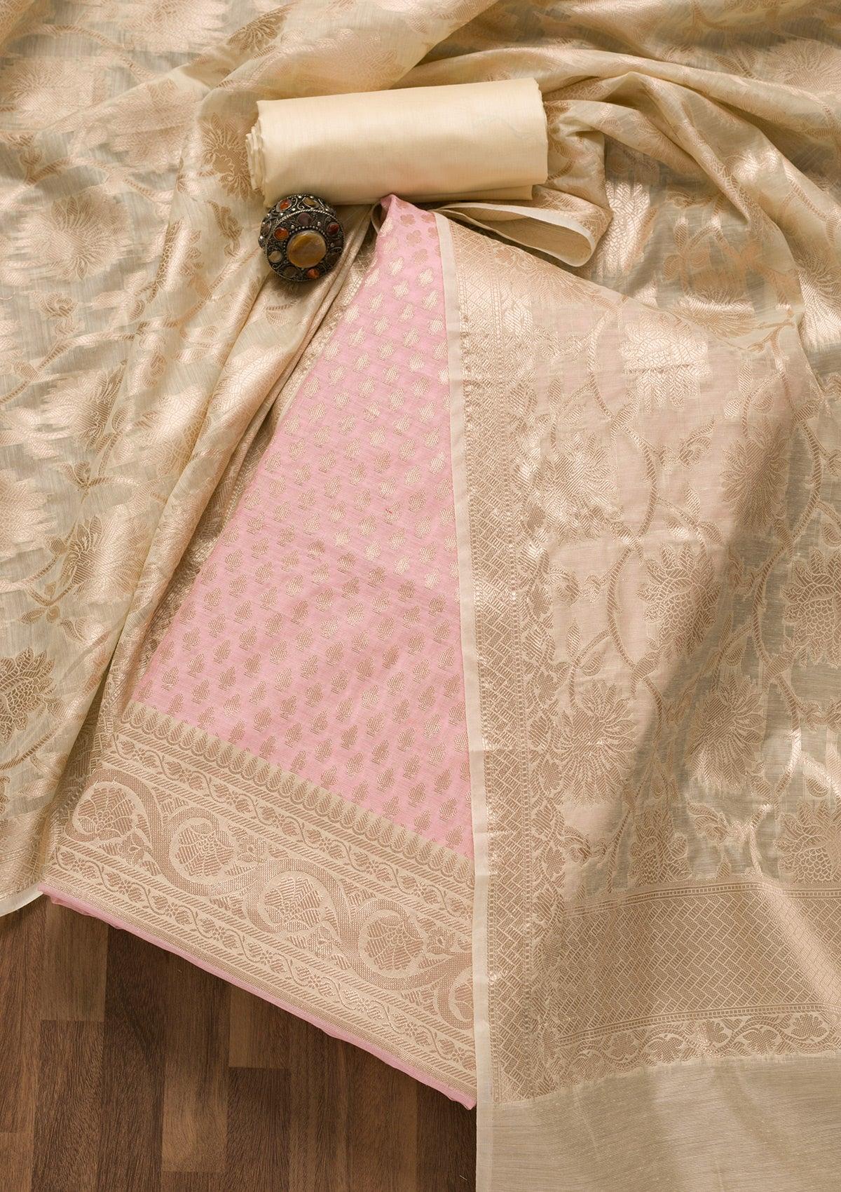 pink zariwork banarasi unstitched salwar suit