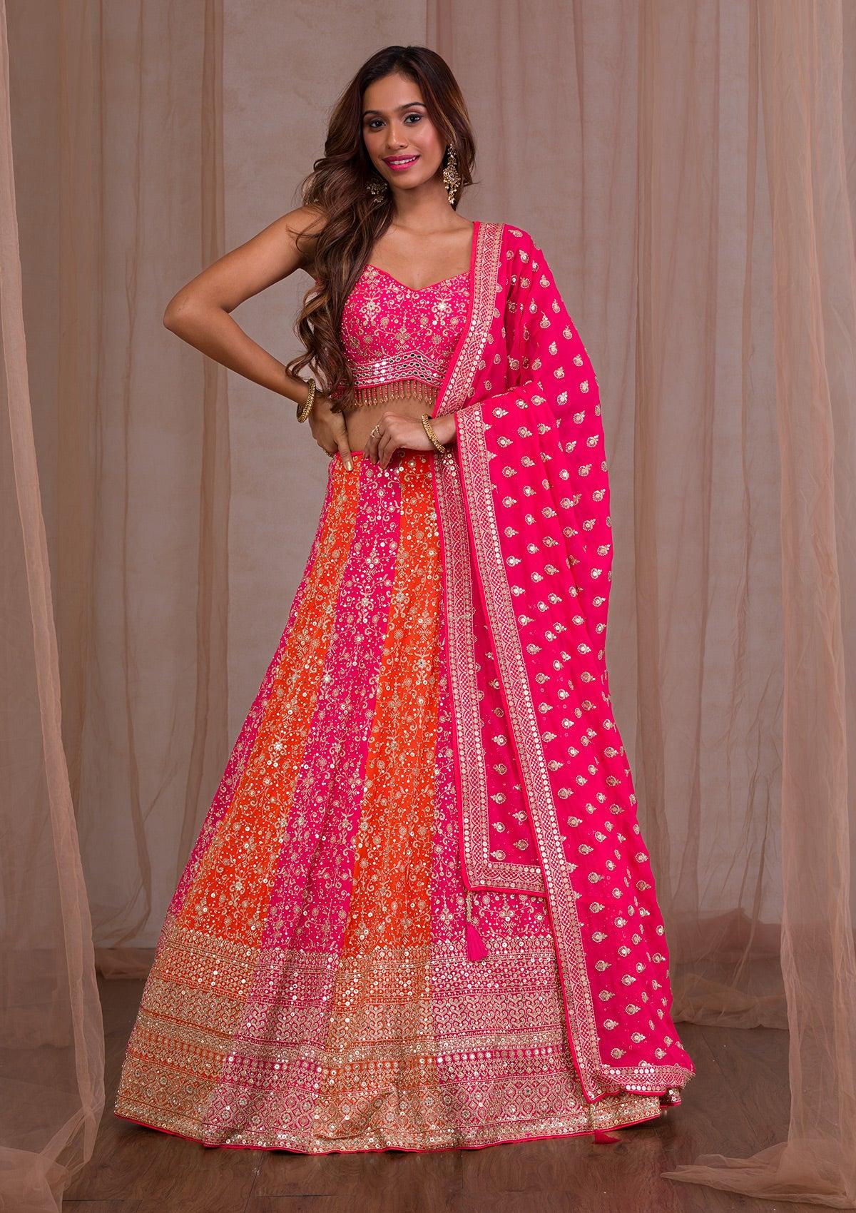 pink zariwork georgette readymade lehenga