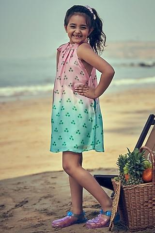 pink & aqua viscose ombre dress set for girls