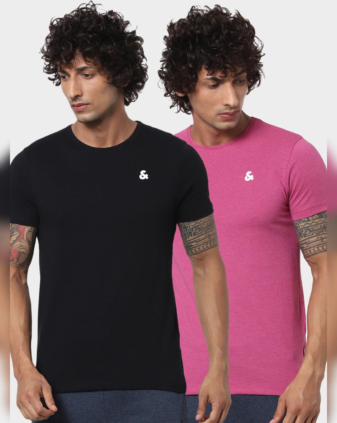 pink & black crew neck tshirts - pack of 2