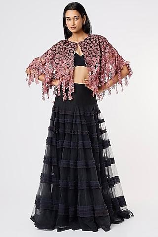 pink & black jacket lehenga set