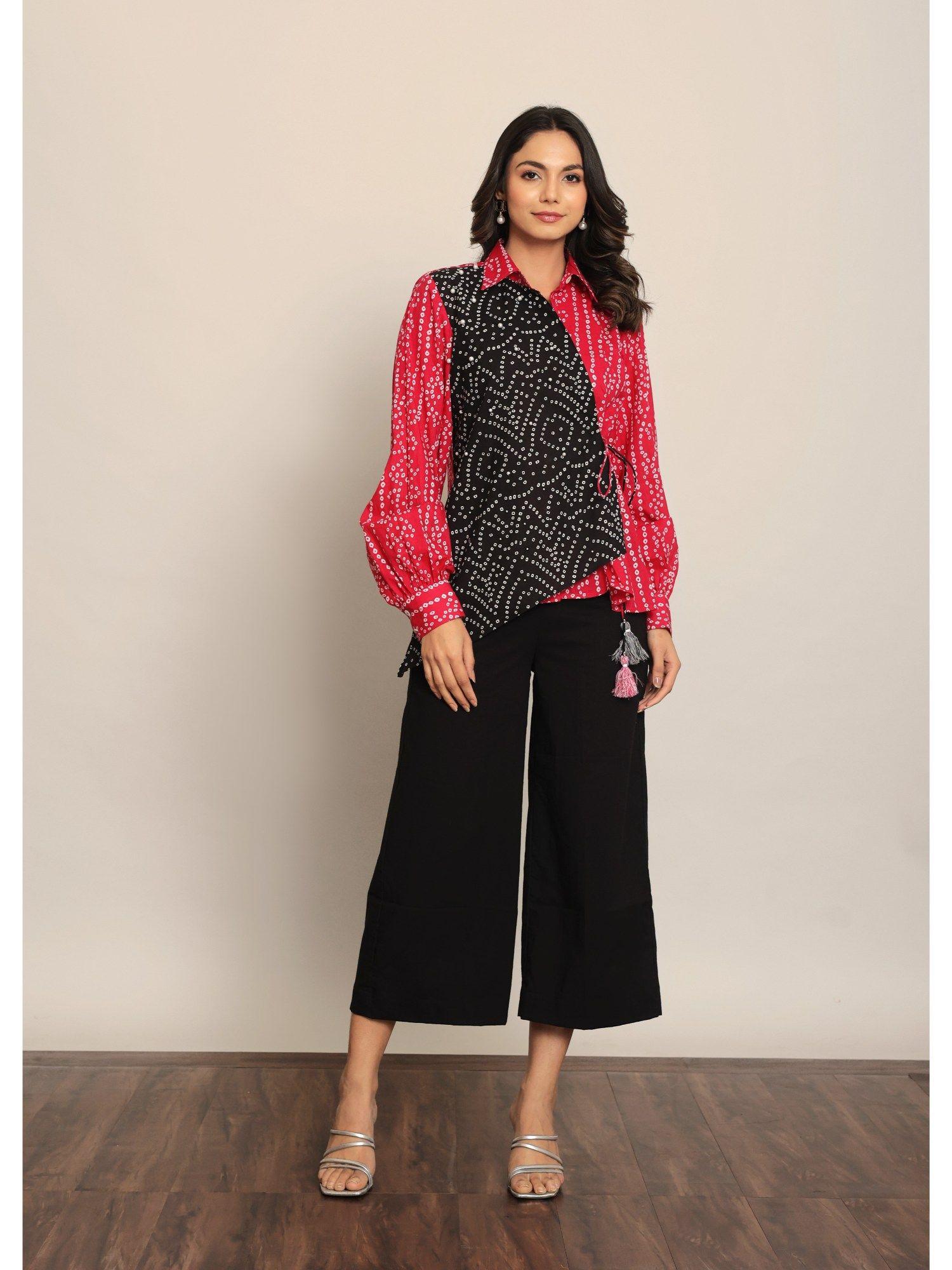 pink & black relaxed angrakha top with pant (set of 2)