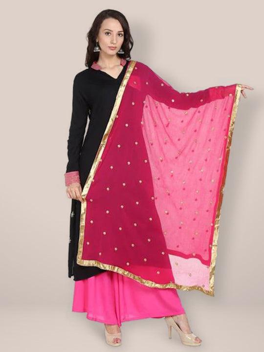 pink & gold embroidered chiffon dupatta