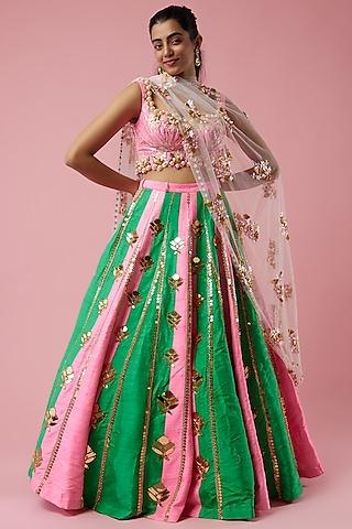 pink & green embroidered lehenga set