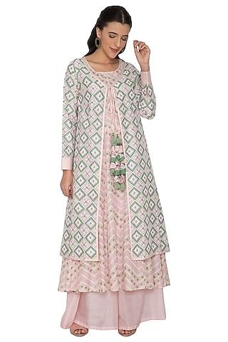 pink & green patola jacket with kalidar inner & palazzo pants