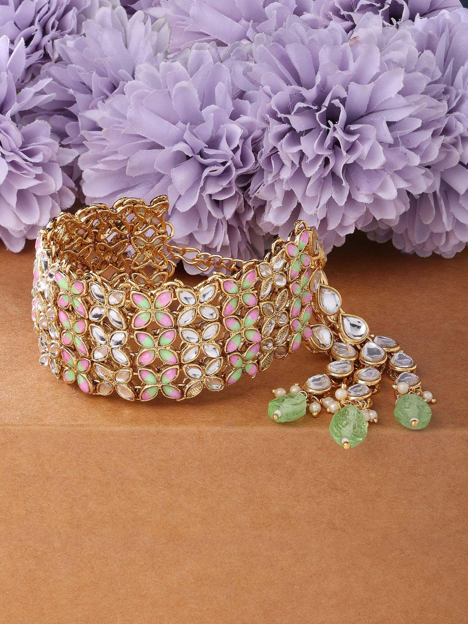pink & green stones studded traditional bracelet-zpfk13796