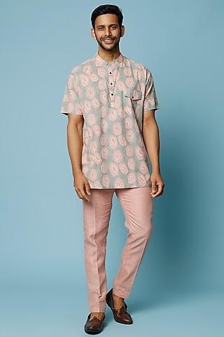 pink & grey hand block printed shirt