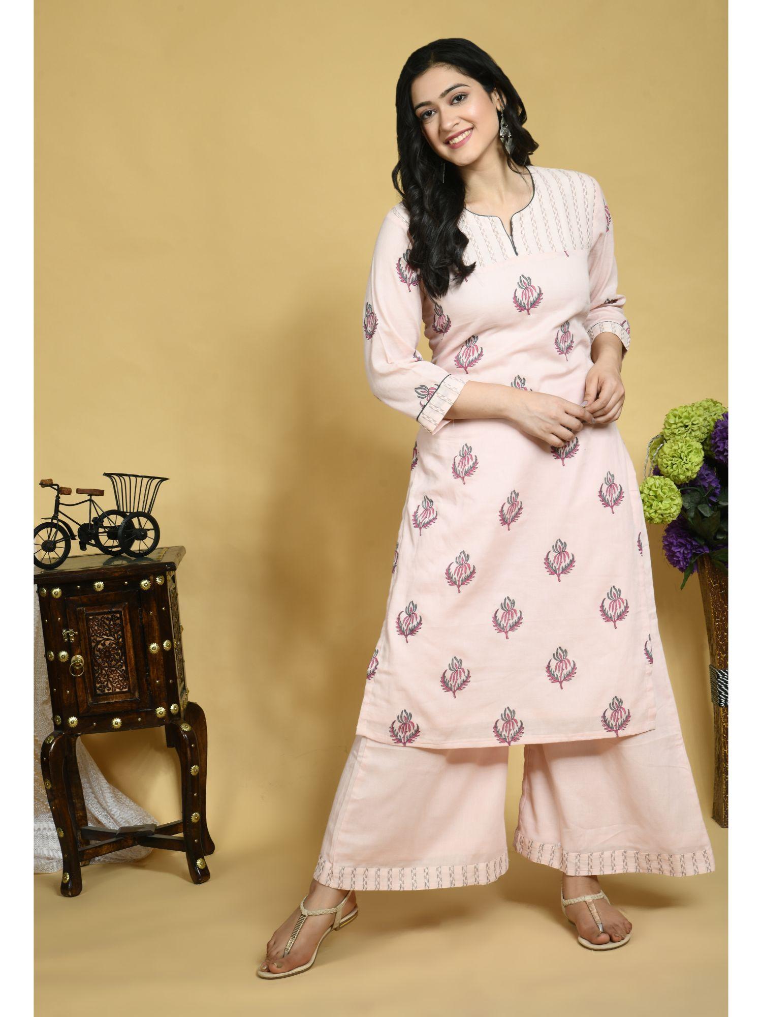 pink & grey kurta (set of 2)