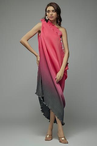 pink & grey pleated polyester tunic