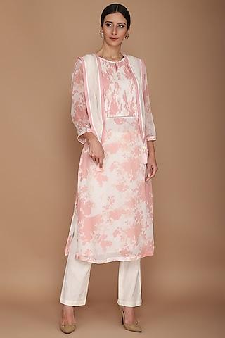 pink & ivory floral printed tunic set