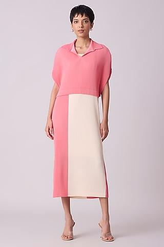 pink & ivory polyester midi jacket dress