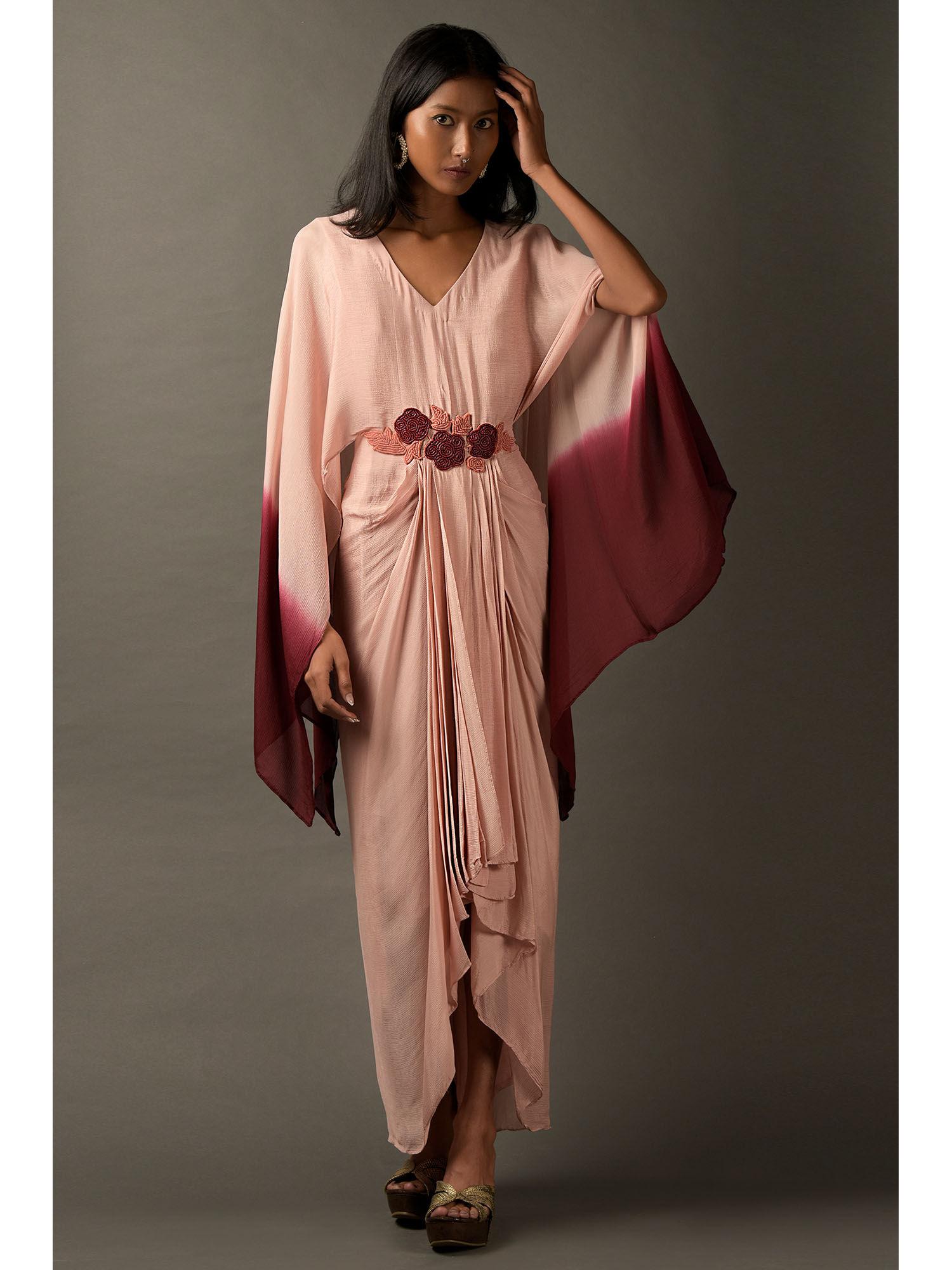 pink & maroon ombre kaftan draped dress