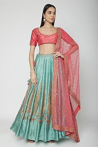 pink & mint embroidered lehenga set