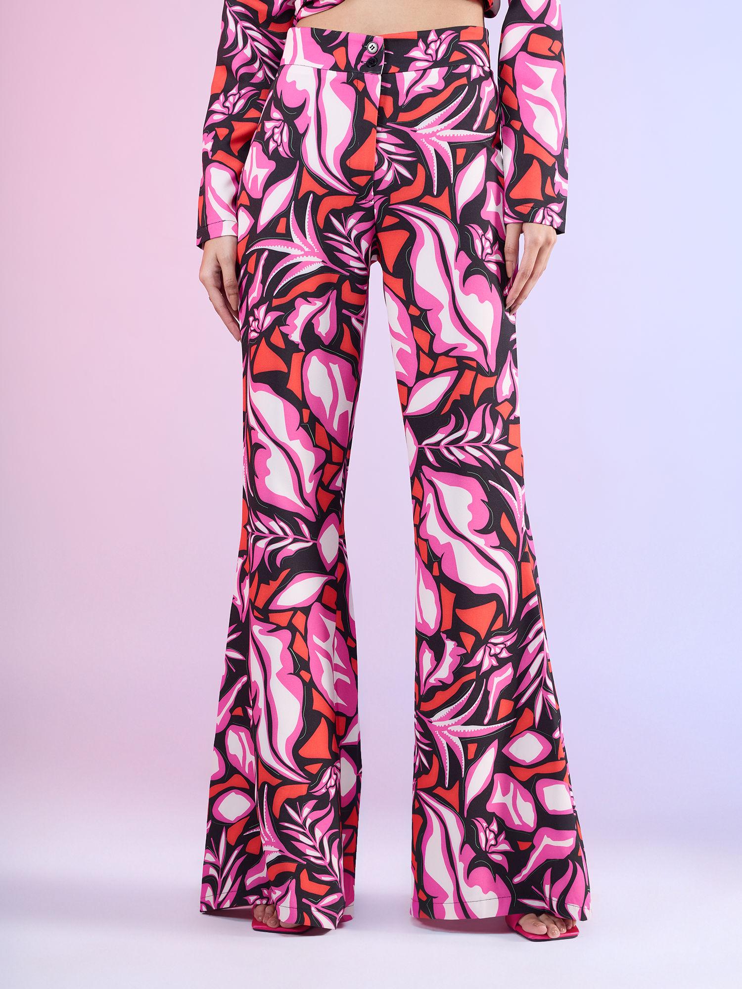 pink & multi-color abstract fit and flare pant