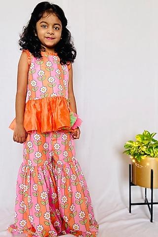 pink & orange chanderi sharara set for girls