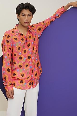 pink & orange fluid cotton printed shirt