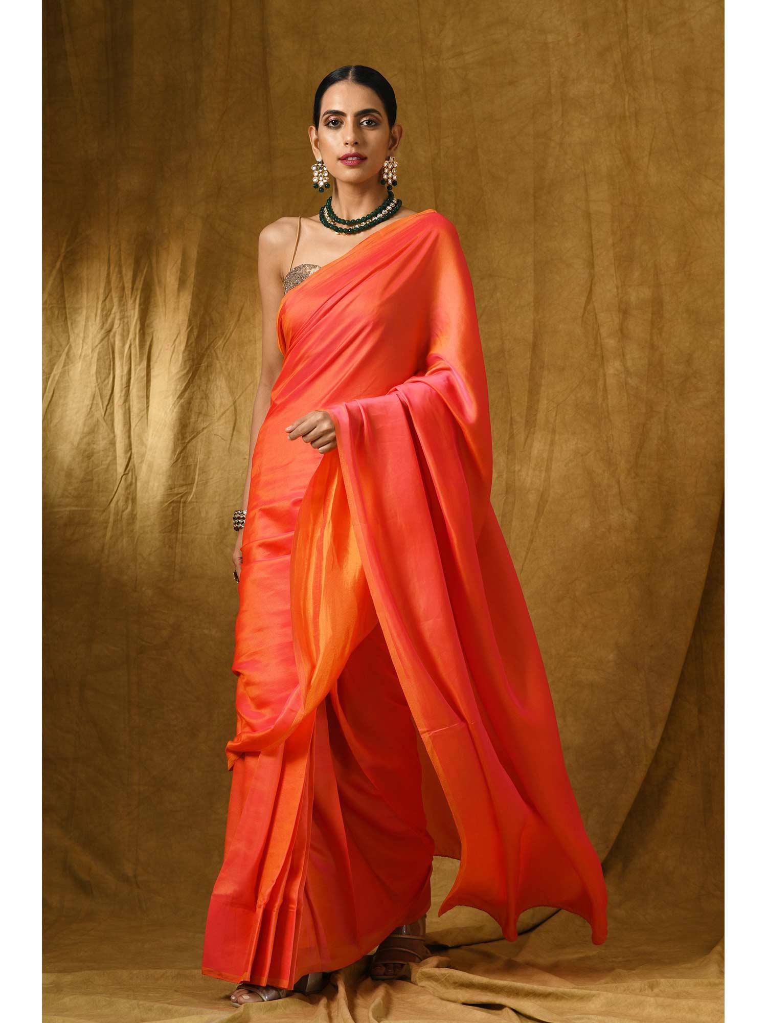 pink & orange paradise satin saree