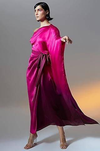 pink & plum ombre satin kaftan dress