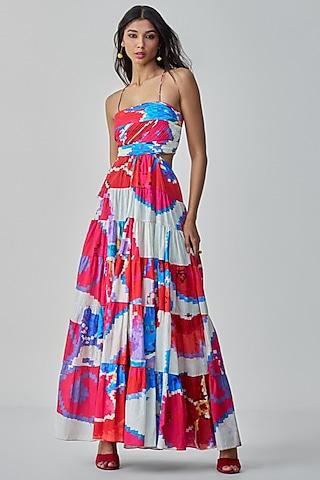 pink & red cambric tiered maxi dress