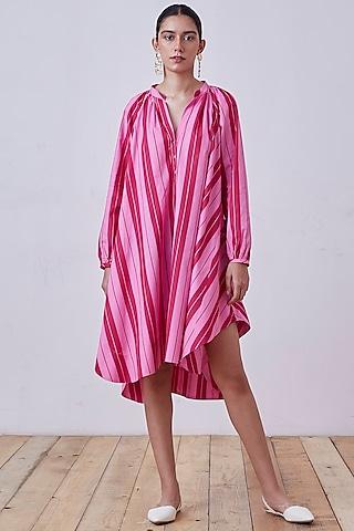 pink & red stripes printed a-line dress