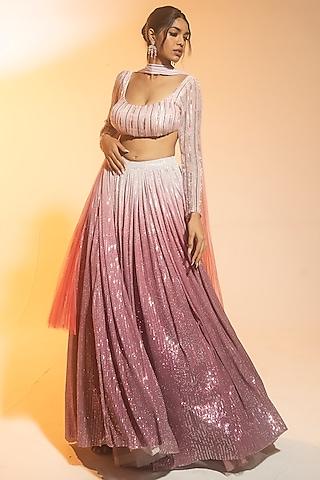 pink & silver ombre mesh embroidered lehenga set