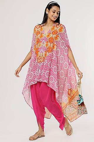 pink & sky blue printed cape set